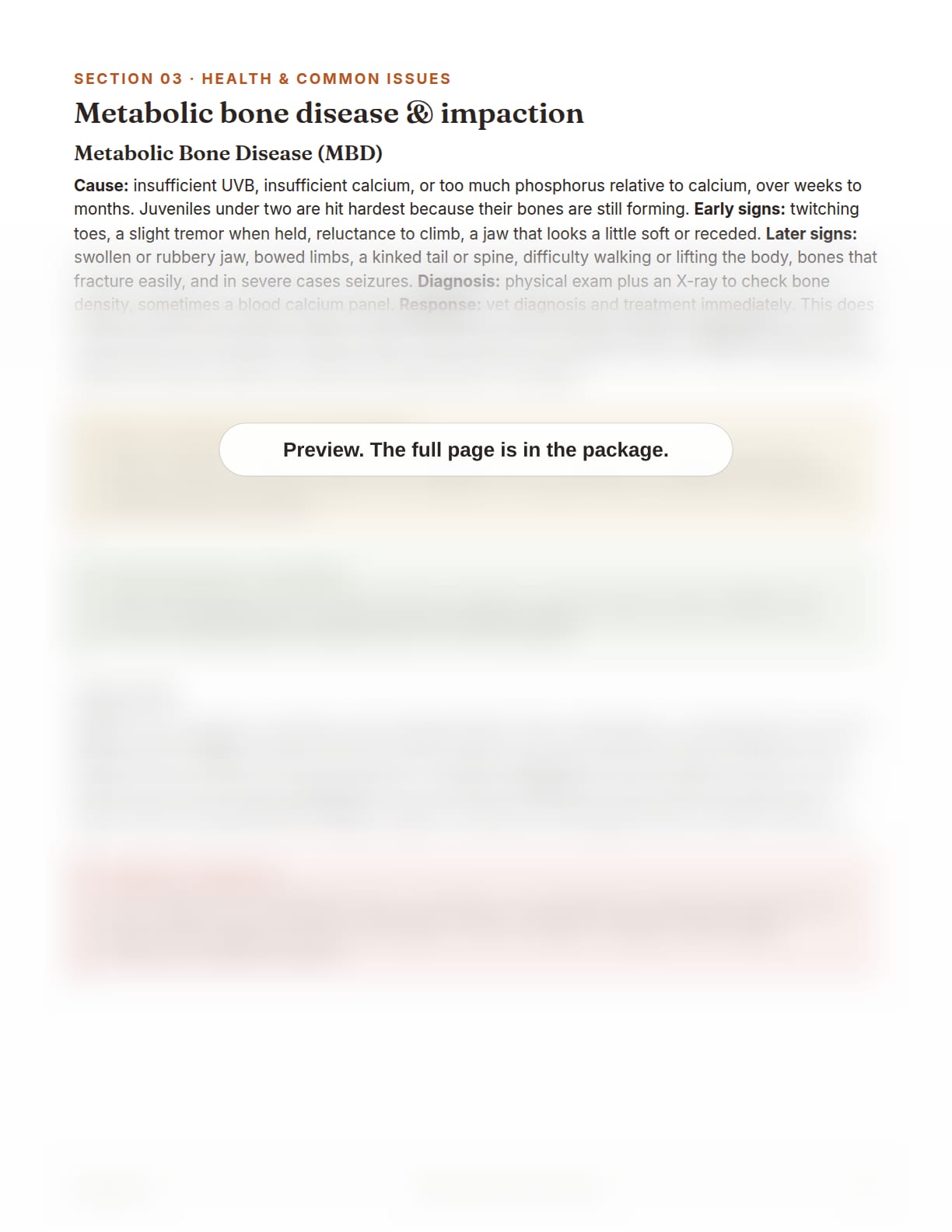 Bearded Dragon Care Package, page 17: Metabolic bone disease and impaction