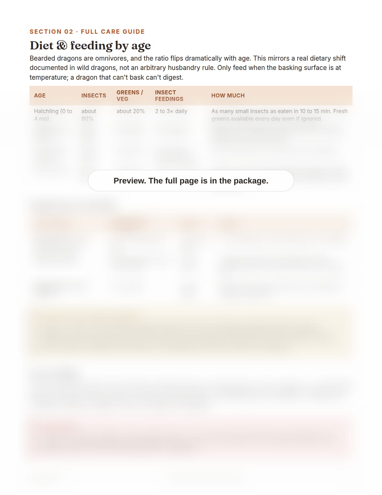 Bearded Dragon Care Package, page 9: Diet and feeding by age