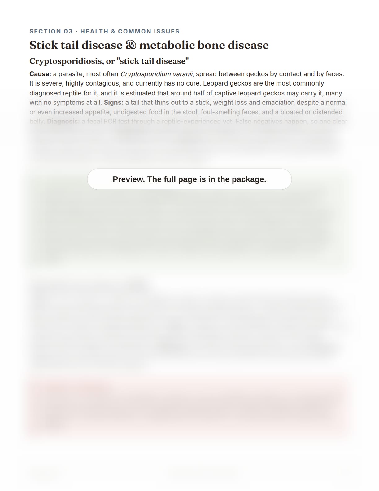 Leopard Gecko Care Package, page 17: Stick tail disease and metabolic bone disease