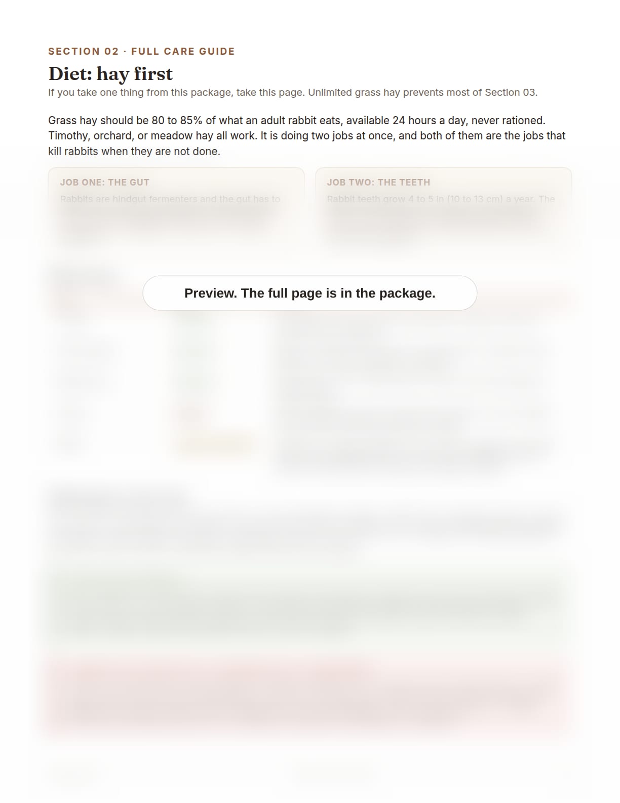 Rabbit Care Package, page 8: Diet: hay first