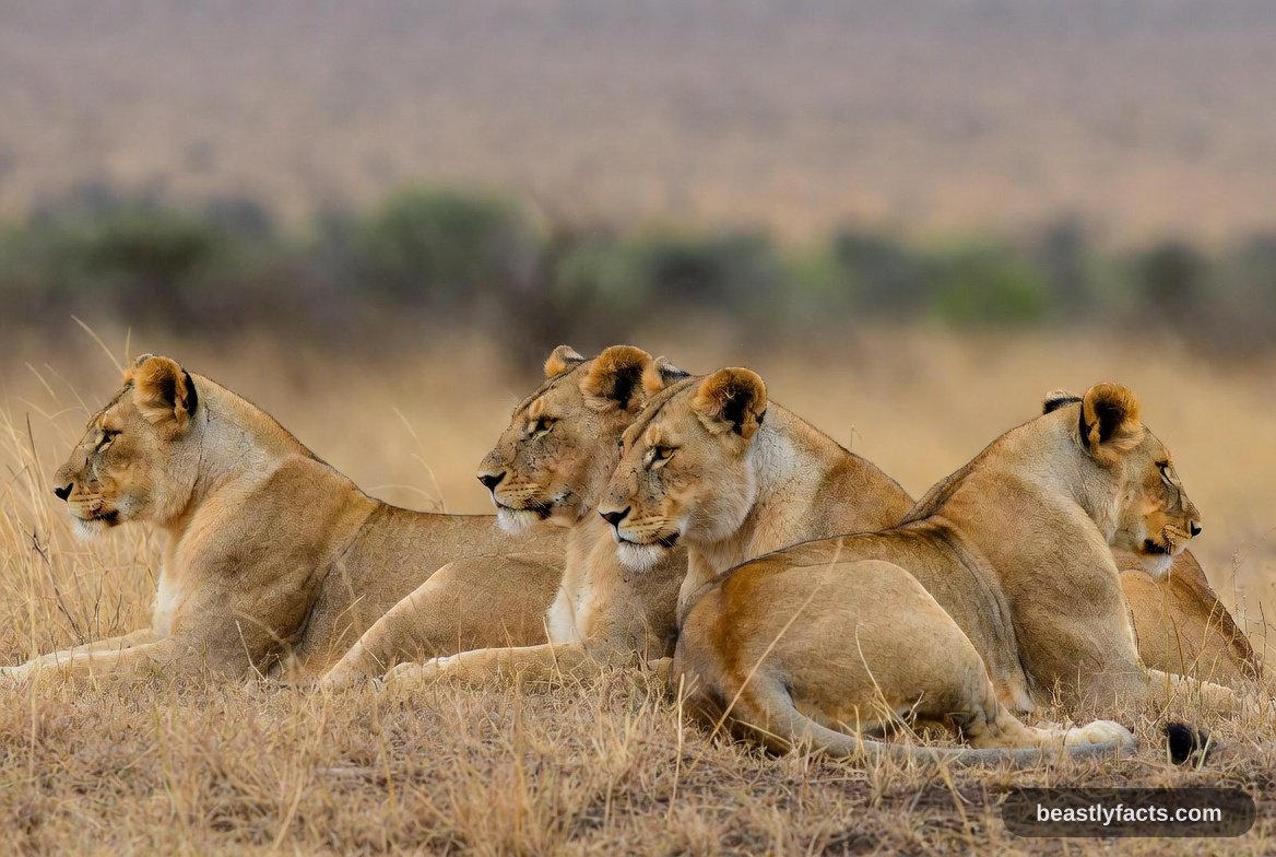 A lion in profile showing its full mane