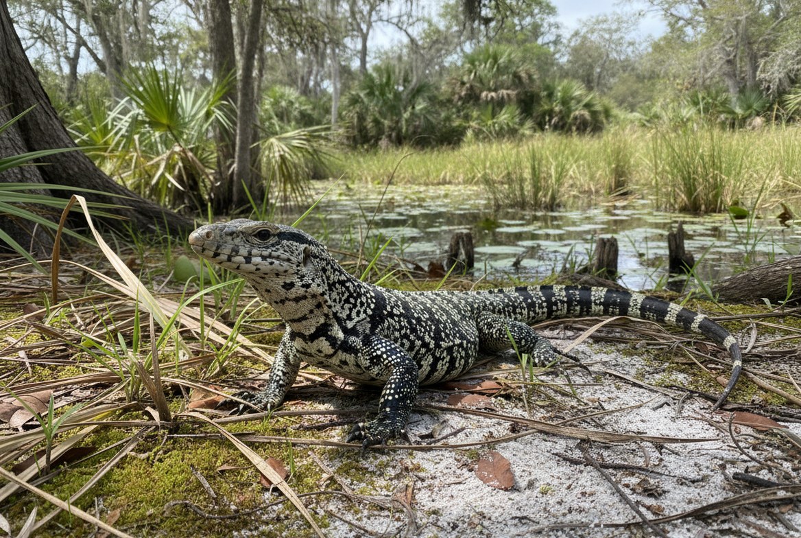 Argentine black and white tegu in Florida habitat