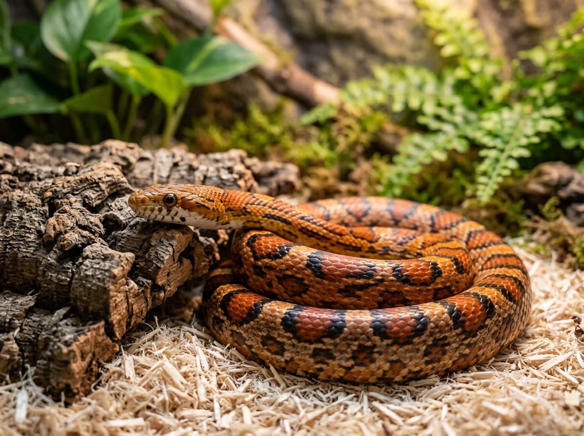 Corn snake with its distinctive orange and black blotched pattern