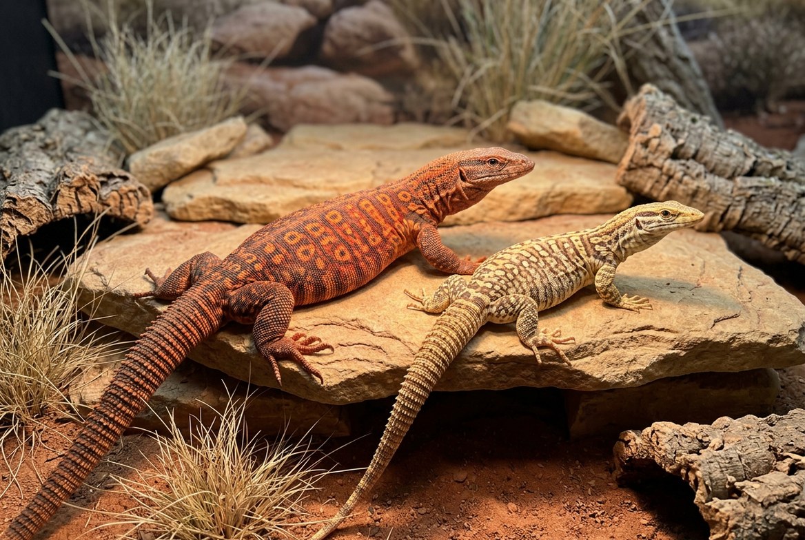 Yellow and red ackie monitors illustrating the price difference between the two color forms