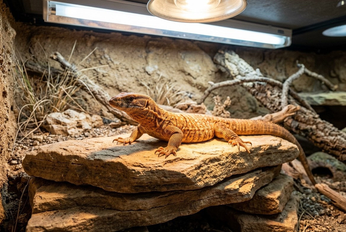 Ackie monitor undergoing a vet exam to check for signs of illness