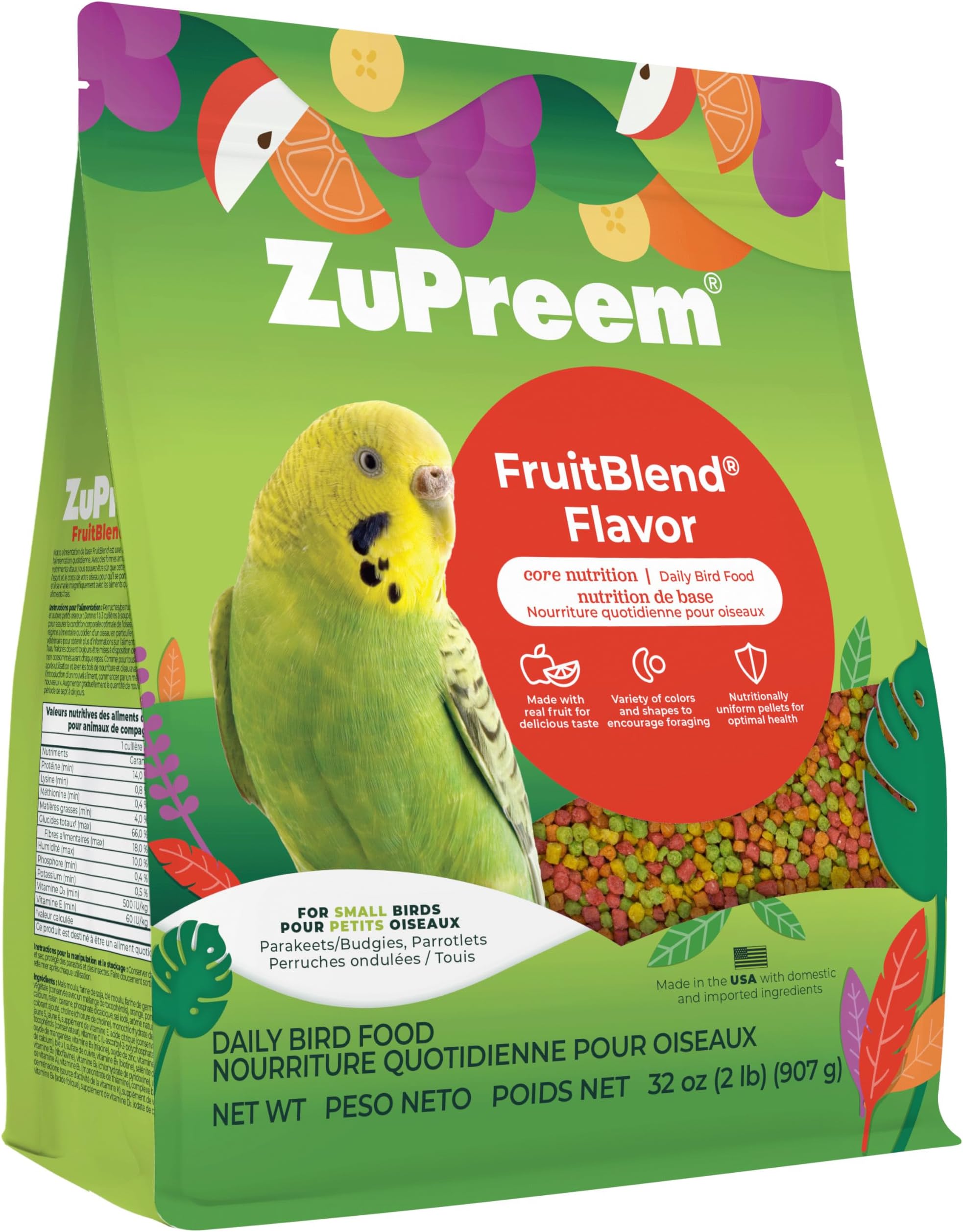 ZuPreem FruitBlend Pellets for Parakeets/Budgies (2 lb)