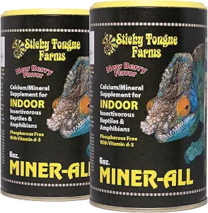 Miner-All Reptile Calcium Powder Supplement 6 oz Indoor (2 Pack) | Reptile Calcium with D3 Plus Trace Minerals, Ideal for Majority of Captive Insectivore Reptiles