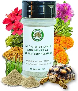 Sulcata Tortoise Calcium & Multivitamin Powder - Herpetologist Formulated Vitamin and Mineral Powder for Reptiles with High Fiber - 30 Day Supply in Shaker Bottle for Tortoise Lovers!