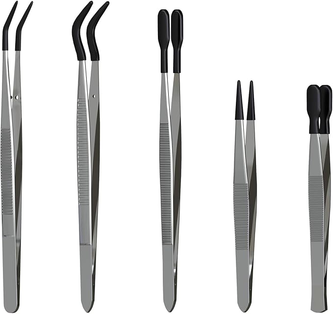 Entomology Forceps Set by MMOBIEL [5 Pcs] – Stainless Steel Precision Instruments with Rubber Tip Forceps Tweezers for Entomology, Insect/Bug/Butterfly Pinning, Dissecting, Taxidermy and Delicate Work