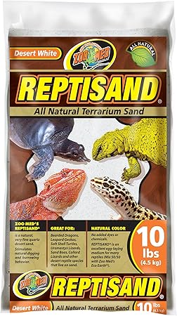 Zoo Med ReptiSand, 10 Pounds, Desert White | Natural, For Bearded Dragons, Leopard Geckos & Desert Species, Chemical-Free, Ideal for Digging, Burrowing & Egg Laying