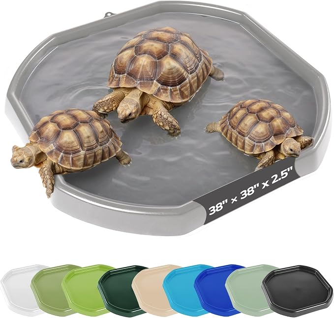 Reptile Tray (38"x38") Bathing Pool basking Platform for Aquatic Turtle Bearded Dragon Lizard Gecko Frog, Plastic Outdoor Water Shallow Bowl Grey Large