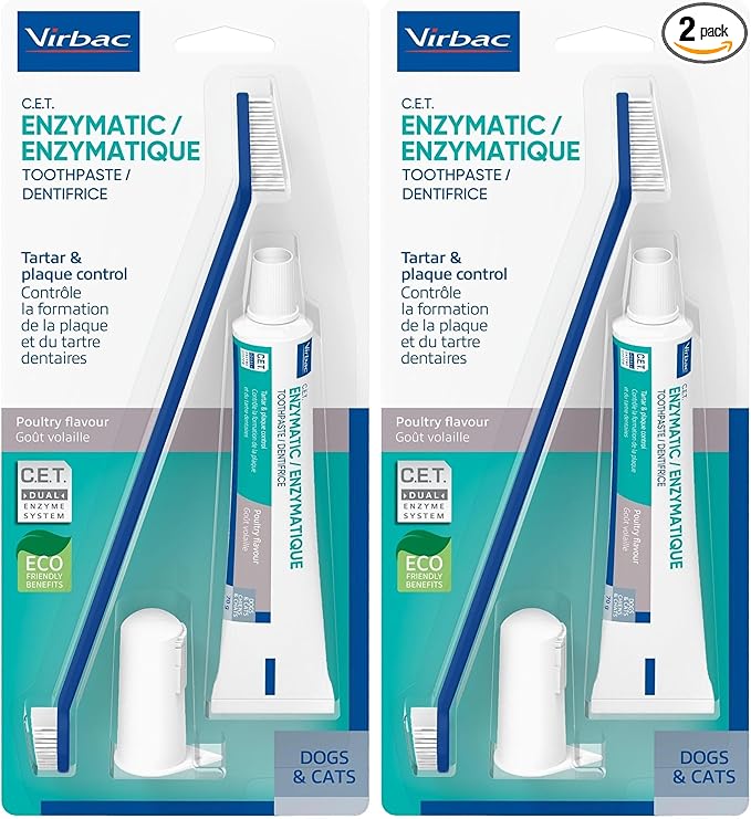 Virbac C.E.T. Oral Hygiene Kit for Dogs | Poultry-Flavor Toothpaste | Fingerbrush and Pet Toothbrush, (Pack of 2)