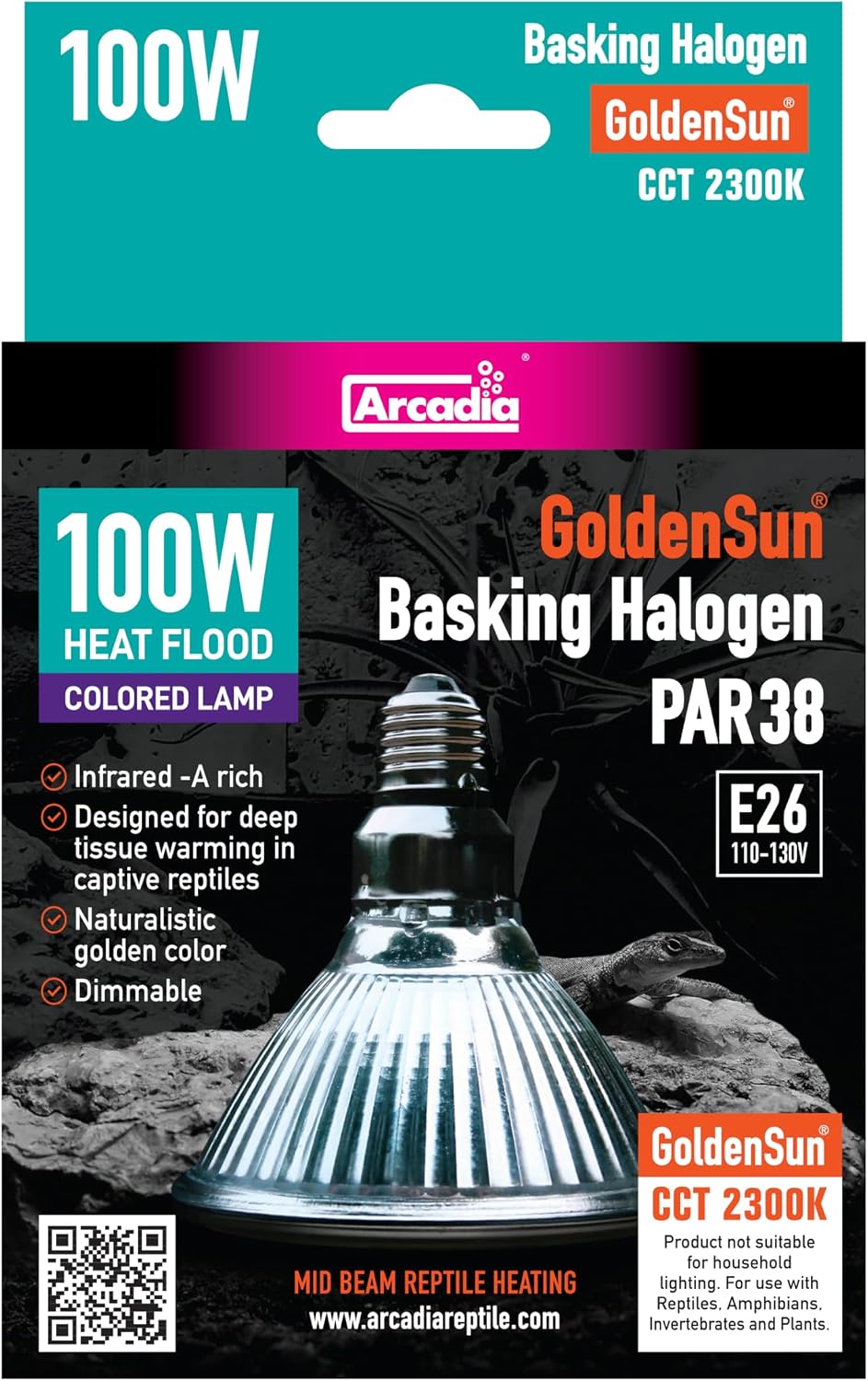 Arcadia GoldenSun Basking Halogen Lamp 100W (PAR38 Heat Flood)
