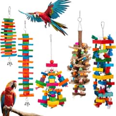 Seenelling 5-Piece Extra Large Wooden Parrot Foraging Toy Set
