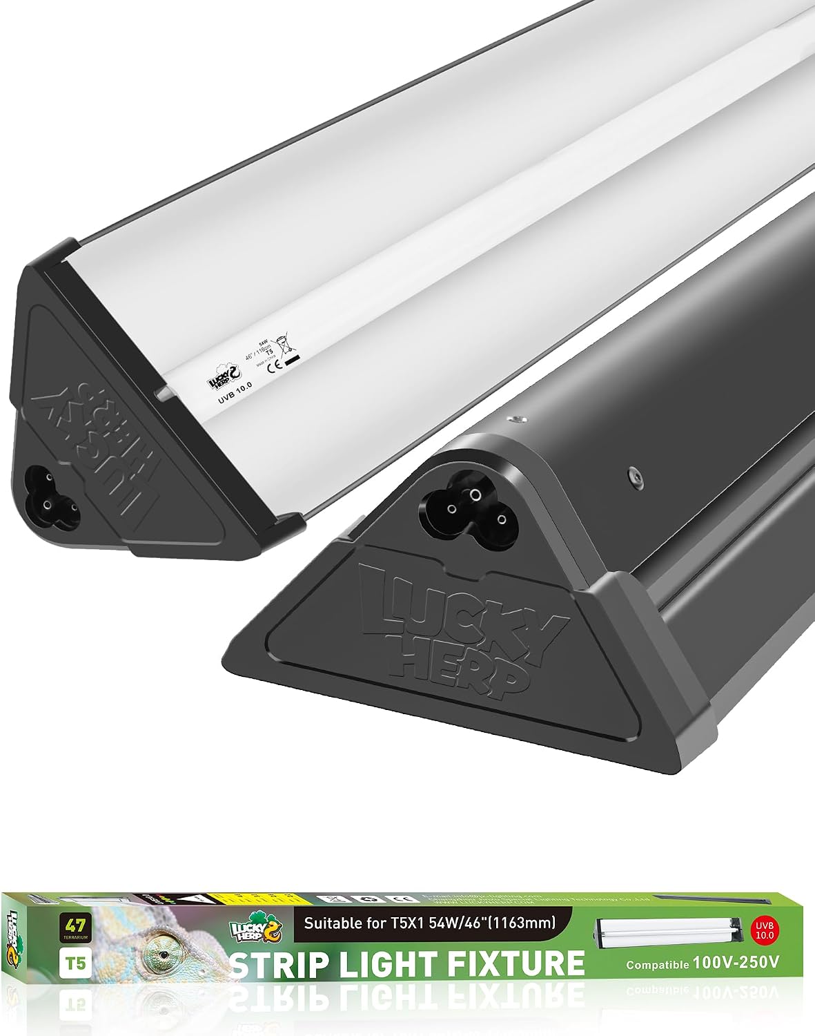 LUCKY HERP T5 Reptile Light Fixture Combo Kit 54W, UVB Reptile Light Fixture with Desert UVB 10.0 46" Fluorescent Tube