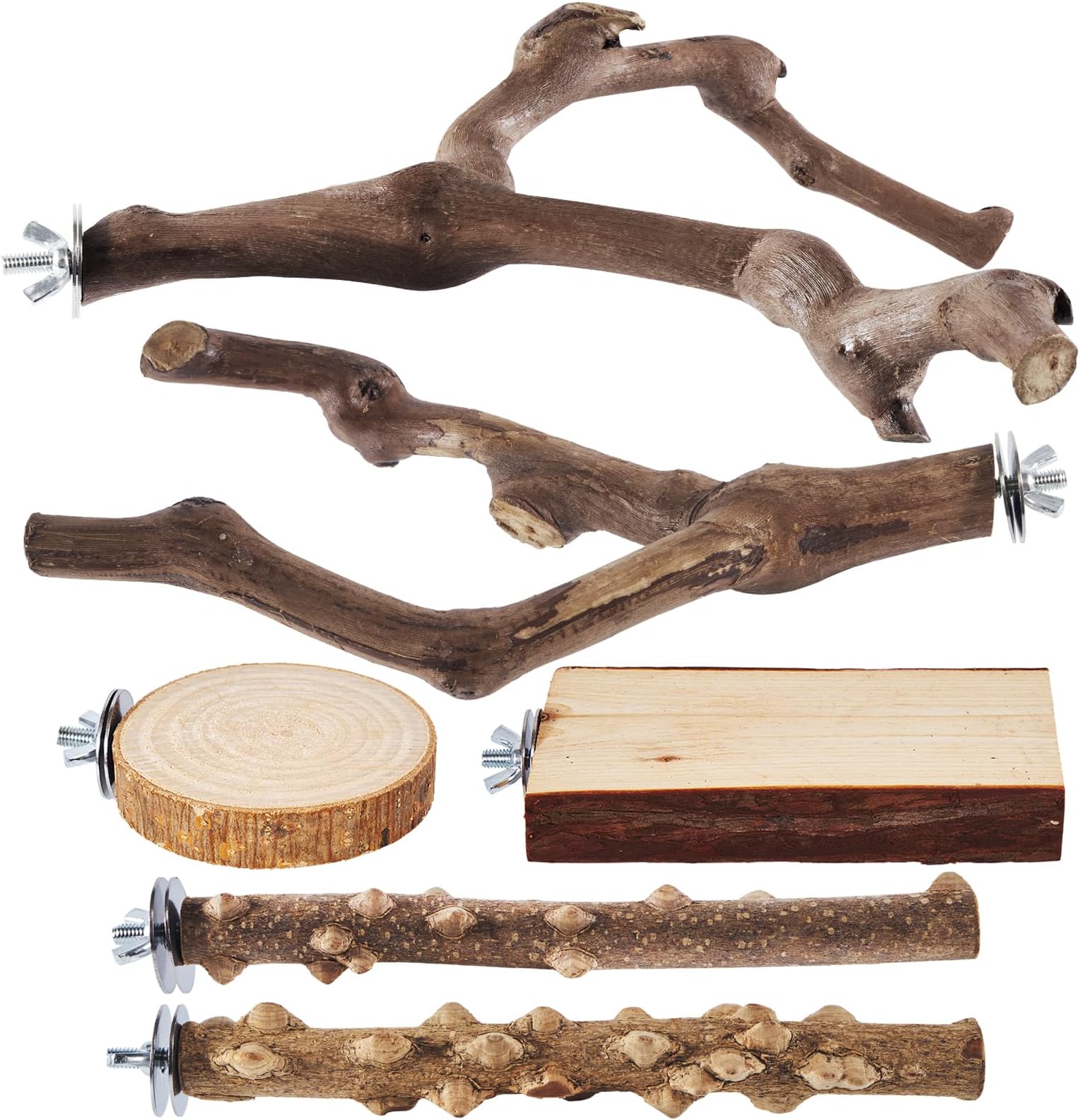 LIMIO 6-Piece Bird Perch Set (natural wood, grinding forks)