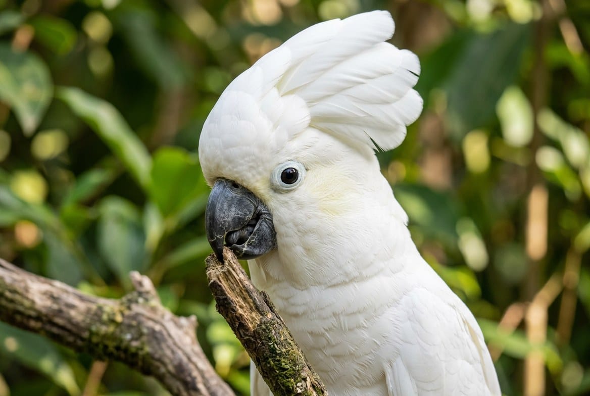 Cockatoo undergoing an avian vet exam to check for signs of illness