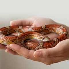 Corn snake being gently supported across two hands