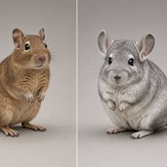 A degu and a chinchilla side by side for comparison
