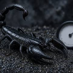 Emperor scorpion resting near its humid hide during a health check
