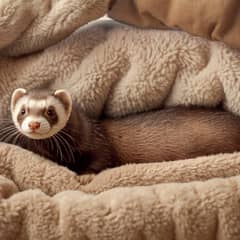 Ferret in a cozy indoor habitat, alert and healthy
