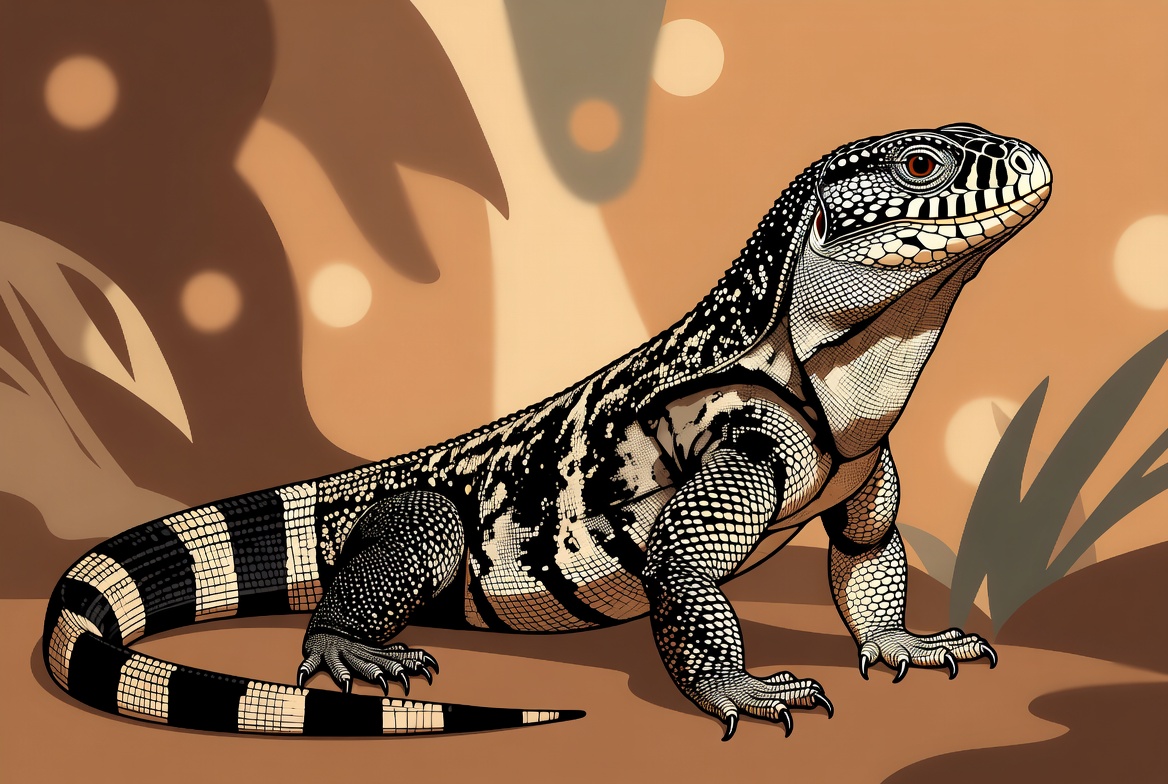 Cute illustration of a confident Argentine black and white tegu