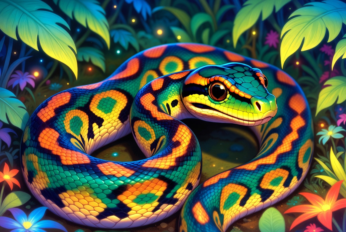 Cute illustration of a ball python wrapped gracefully