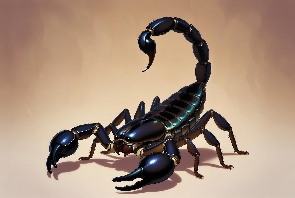 Cute illustration of an emperor scorpion with pincers raised