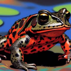Vibrant illustration of a fire-bellied toad showing its red and black belly