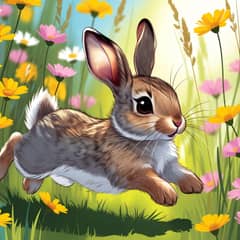 Playful illustration of a happy rabbit mid-binky