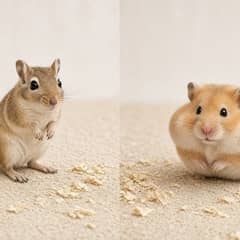 A gerbil and a hamster side by side for comparison
