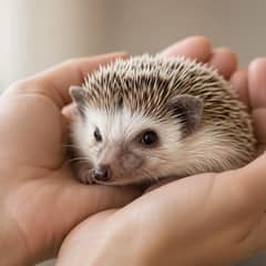 Person gently cupping a hedgehog in two hands during a handling session