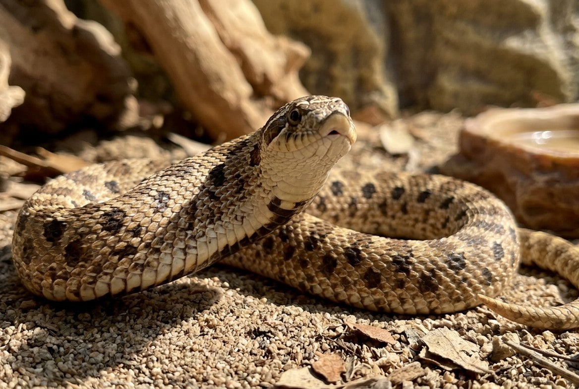 Western hognose snake with its neck flattened into a defensive hood display
