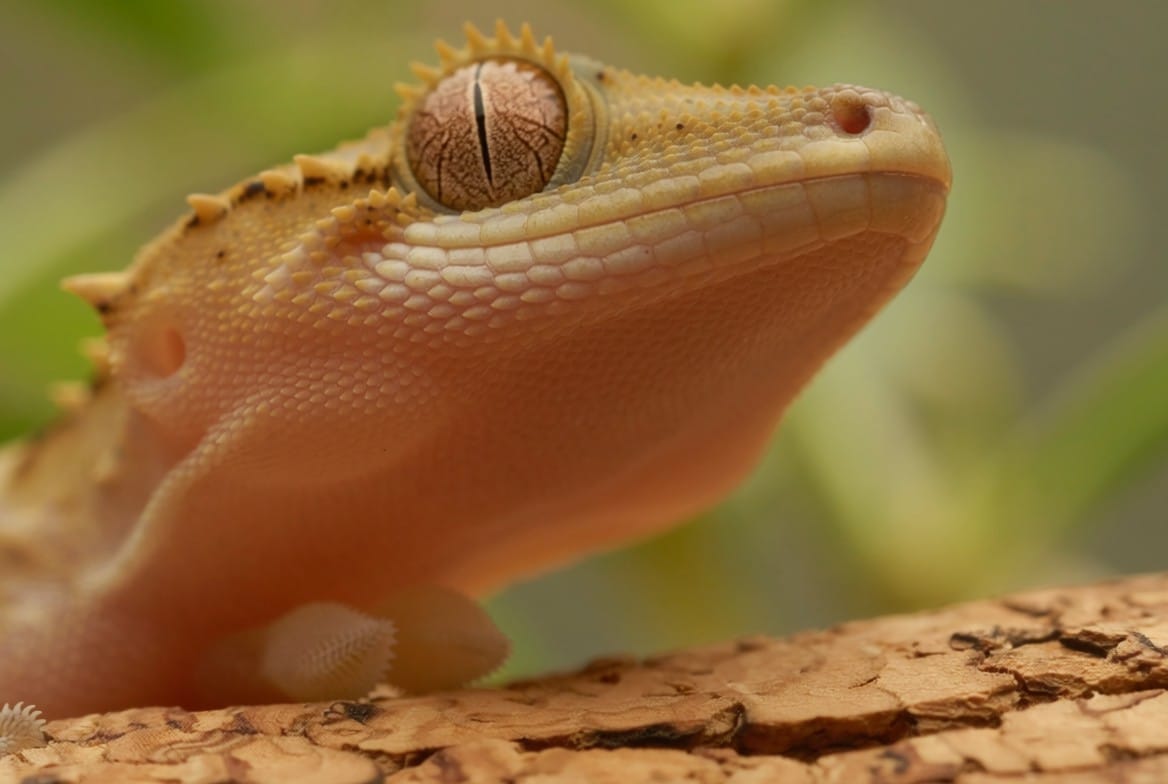 Mourning gecko being examined closely for calcium sac development under the throat