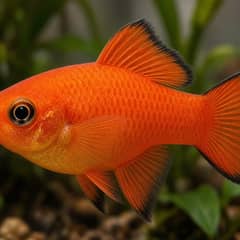 Close-up of a healthy platy in a well-maintained aquarium showing bright coloring and undamaged fins