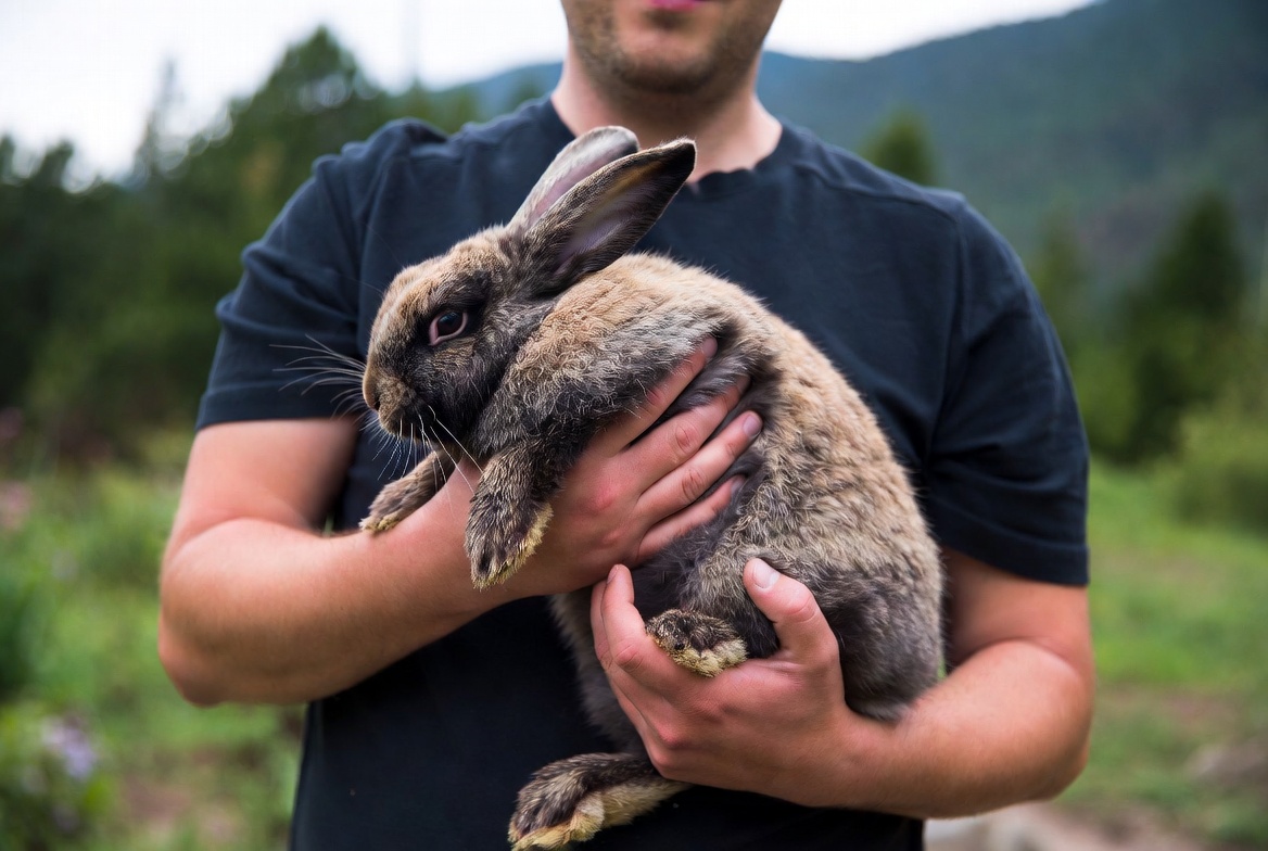 Rabbit being carried securely with full body support against a person
