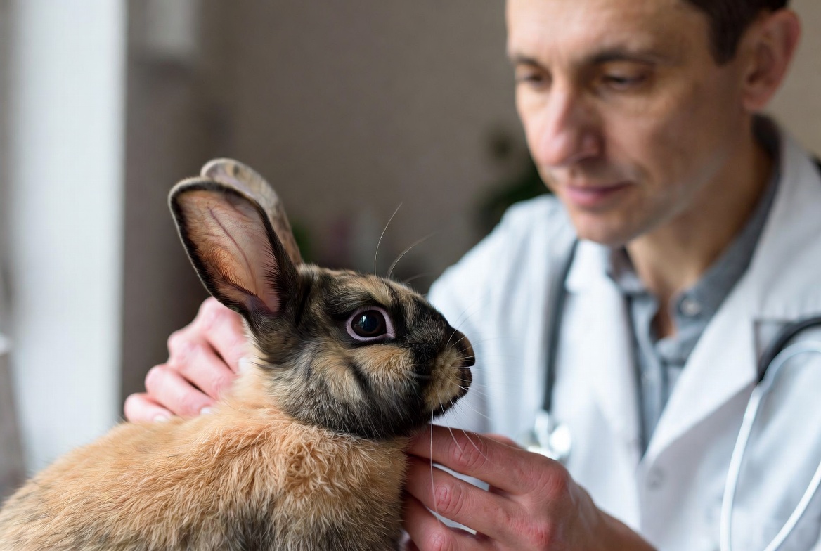 Rabbit being examined by an exotic veterinarian