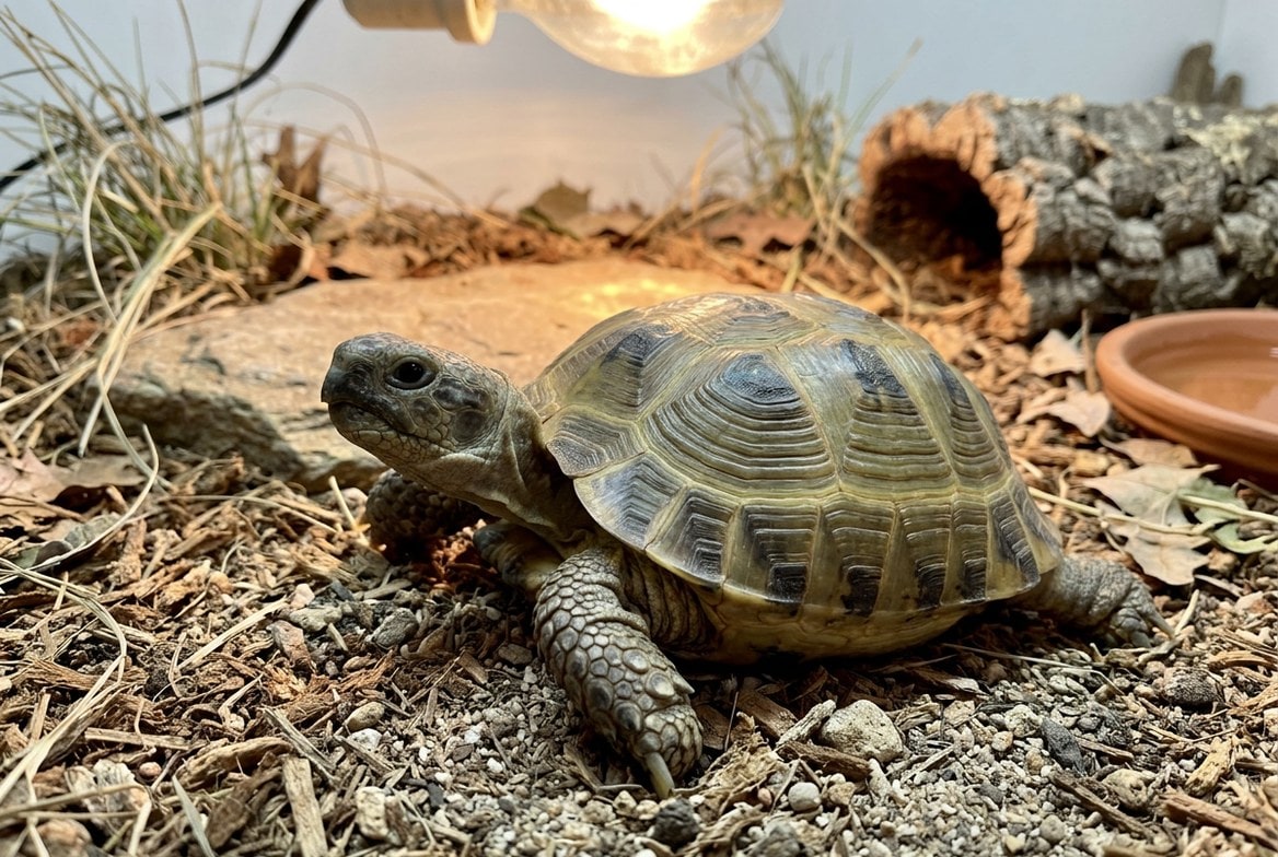 Russian tortoise undergoing a vet exam to check its shell and limbs