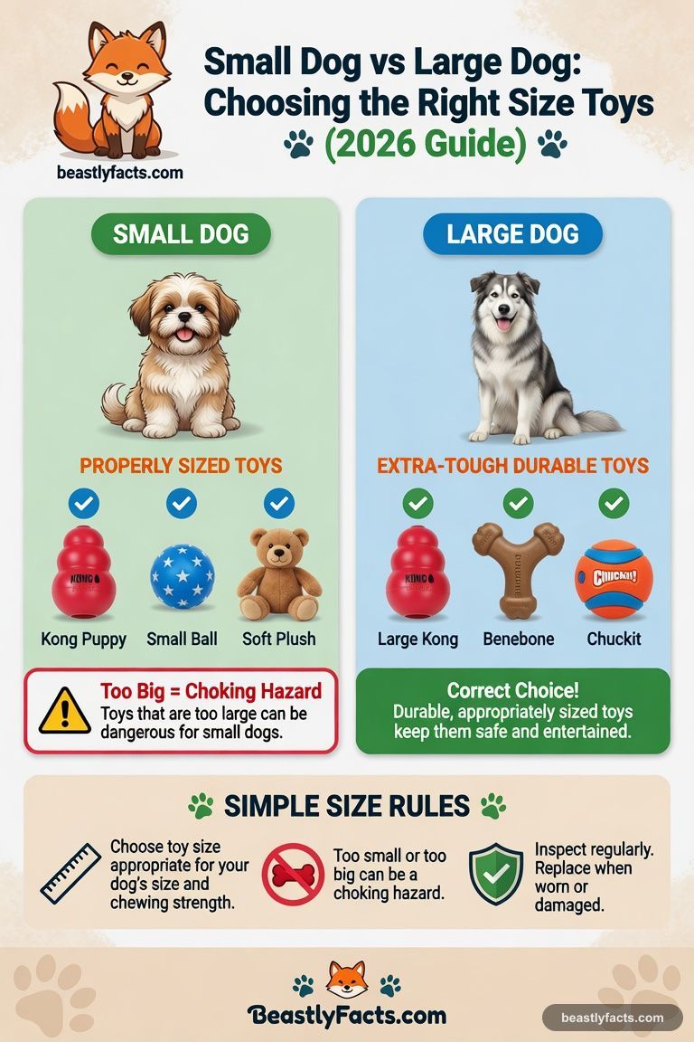 Infographic on dog size and toy size. Warnings and corrections.