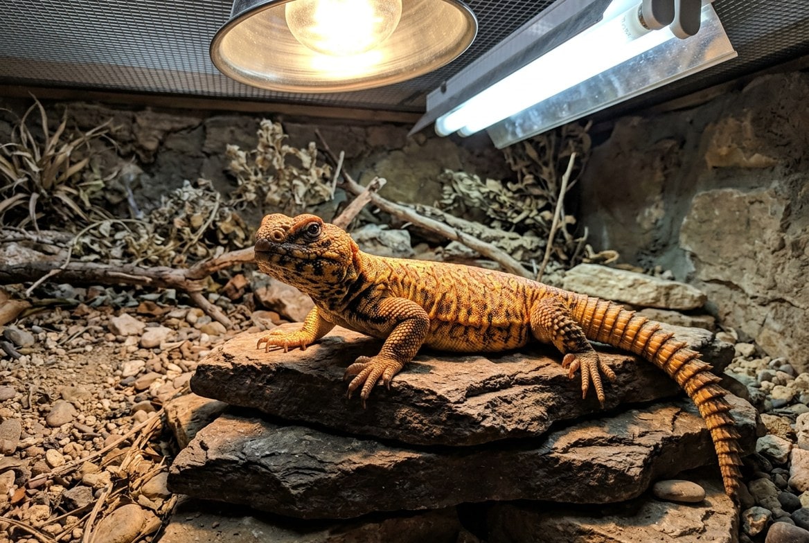 Uromastyx undergoing a vet exam to check for signs of illness