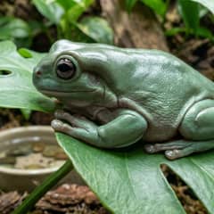 White's tree frog with visible fat deposits being examined for signs of obesity